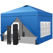 Outdoor Basic 10x10 Pop Up Canopy Tent with 4 Sidewalls, Easy Set up, Outdoor Silver Coated Beach Gazebos, Carpas with 4 Sandbags, for Outdoor, Parties,Camping, Blue.