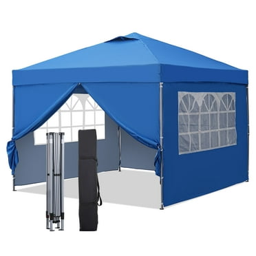 Outdoor Basic 10x10Ft Outdoor Pop Up Canopy Tent, Shade Canopy with 4-Walls Removable Sidewalls and Carrying Bag, Blue.