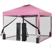 Outdoor Basic 10x10ft Pop-Up Canopy Tent   with 4-Nettings & Vented Top, Portable Outdoor Event Tent for Garden, Poolside, Parks, Parties,Camping, Pink