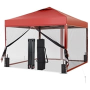 Outdoor Basic 10x10ft Pop-Up Canopy Tent   with 4-Nettings & Vented Top, Portable Outdoor Event Tent for Garden, Poolside, Parks, Parties,Camping, Red