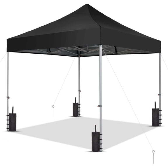 Outdoor Basic 10x10ft Pop Up Canopy, Thickened Frame Tent Canopy, Portable Storage Bag, 8 Stakes, 4 Ropes & 4 Sandbags, Black