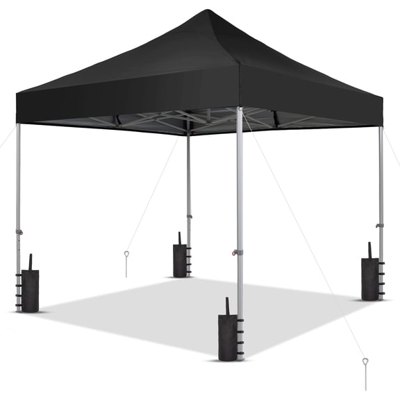 Outdoor Basic 10x10ft Pop Up Canopy, Thickened Frame Tent Canopy, Portable Storage Bag, 8 Stakes, 4 Ropes & 4 Sandbags, Black