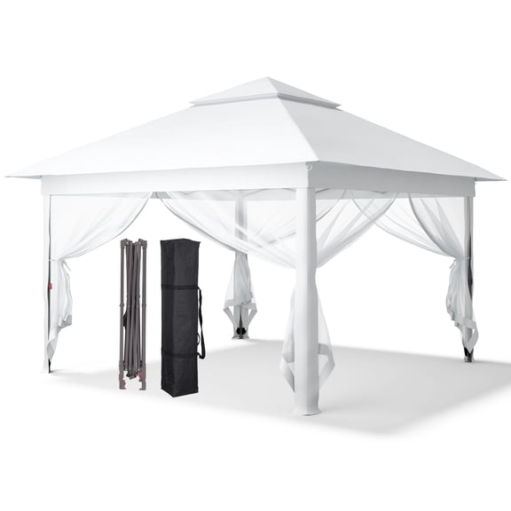 Outdoor Basic 11 x 11 ft Pop up Patio Gazebo, Portable Canopy Shade Tent with Mosquito Netting/Sandbags,White