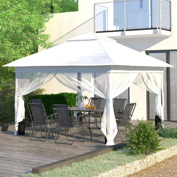 Outdoor Basic 11 x 11 ft Pop up Patio Gazebo, Portable Canopy Shade Tent with Mosquito Netting/Sandbags,White