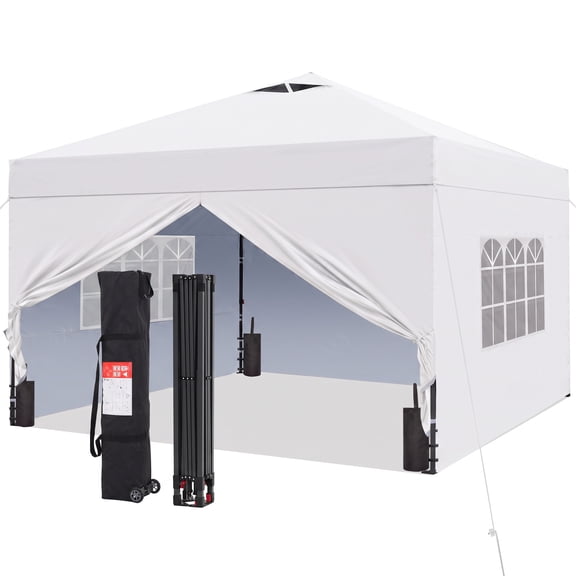 Outdoor Basic 12x12 Pop-up Canopy Tent, 3-Adjustable Height with 4 Sidewalls, White