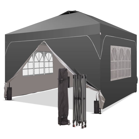 Outdoor Basic 12x12 Pop Up Canopy Tent with One Push Setup, Easy to Install with 4-Sidewalls for Events, Parties, Camping, Outdoor Gazebo with 4-Sandbags, Gray.