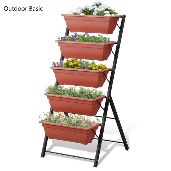 Outdoor Basic 5-Tier Vertical Garden Beds Planter, 20" x 8" x 6" Garden Bed Planter Box, Grow Your Herb Vegetables Flowers