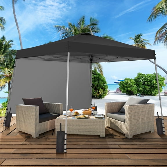 Outdoor Basic 8'x10' Pop-up Canopy Tent with 1 Sidewall and Sandbags, Easy Outdoor Sun Shade for Events, Parties, Camping, Black.
