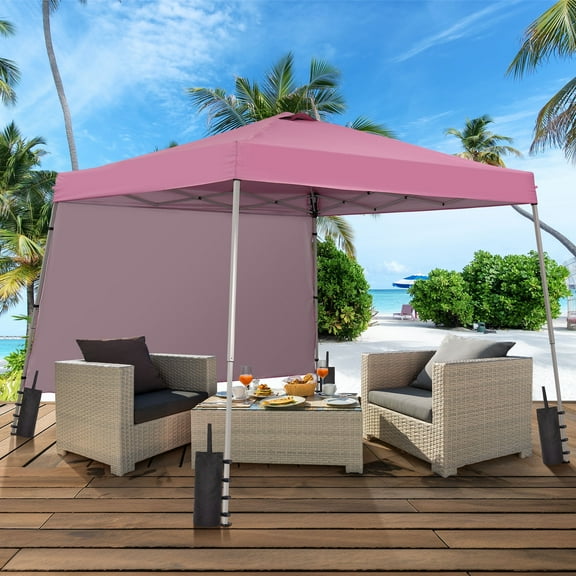 Outdoor Basic 8'x10' Pop-up Canopy Tent with 1 Sidewall and Sandbags, Easy Outdoor Sun Shade for Events, Parties, Camping, Pink.