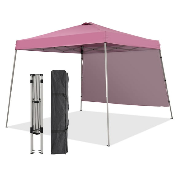 Outdoor Basic 8' x 8' Pop-up Canopy Tent with 1 Sidewall, Easy Outdoor Sun Shade for Events, Parties, Camping, Pink