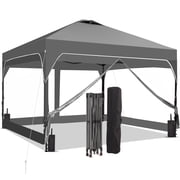 Outdoor Basic 8x8 Pop Up Canopy Tent with One Push Setup, Outdoor Sun Shade Canopy for Backyard Party, Easy Up Instant Shelter with 4 PVC Transparent Sidewalls, 4-Sandbags & Hand Bag, Grey