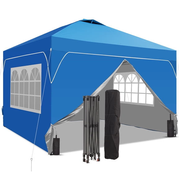 Outdoor Basic 8x8 Pop Up Canopy Tent with One Push Setup, Portable Sun Shade Tent, Instant Easy Up Canopy with 4-Sidewalls & Hand Bag, Outdoor Fldable Gazebo with Vent Top, Blue.