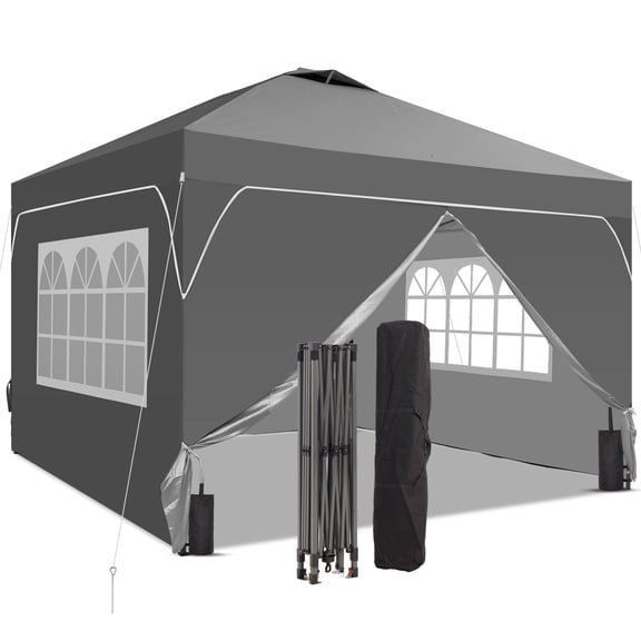 Outdoor Basic 8x8 Pop Up Canopy Tent with One Push Setup, Portable Sun Shade Tent, Instant Easy Up Canopy with 4-Sidewalls & Hand Bag, Outdoor Fldable Gazebo with Vent Top, Gray.