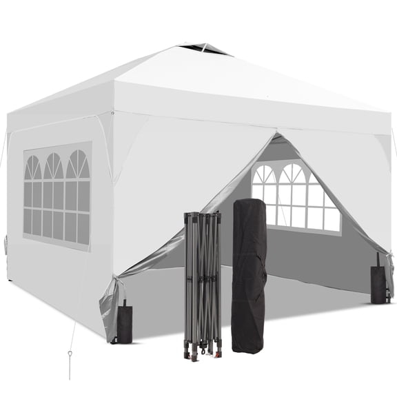 Outdoor Basic 8x8 Pop Up Canopy Tent with One Push Setup, Portable Sun Shade Tent, Instant Easy Up Canopy with 4-Sidewalls & Hand Bag, Outdoor Fldable Gazebo with Vent Top, White.