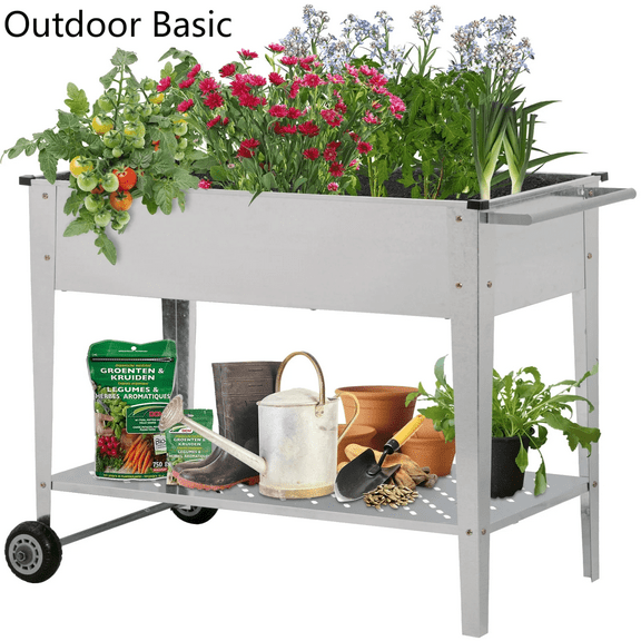 Outdoor Basic Raised Garden Bed with Legs, Elevated Planter Box On Wheels for Vegetables Flower Herb, Silver