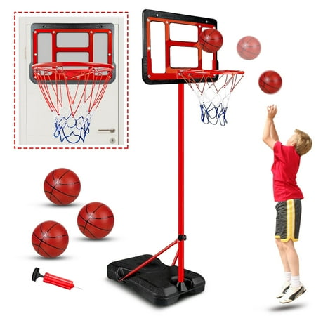 Outdoor Basketball Hoop Stand, Adjustable Height 4.92FT-8.86FT, 2 In 1 Portable Basketball Hoop Goal System for Kids Youth and Adults in Backyard/Driveway/Indoor, Fillable Base, 3 Balls