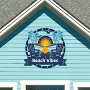 Outdoor Beach Vibes Sign - Beach House Decor with Palm Trees & Fire Pit, PVC Weatherproof Coastal Wall Art