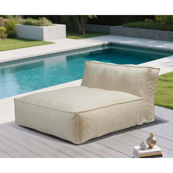 Outdoor Bean Bag Lounger, Comfy Foam Patio Bean Bag Chair Lounger, Water-Resistant Outdoor Loungers with Side Bag, Chaise Lounge Chair for Pool, Deck, Backyard Lazy Sofa Furniture (Light Beige, 57