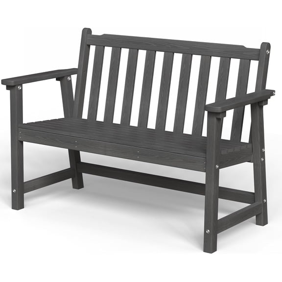 Outdoor Bench, 2-Person HDPE Garden Bench, All Weather Poly Patio Bench for Outdoors, Garden, Backyard, Porch and Park, 550 lbs Weight Capacity, Grey