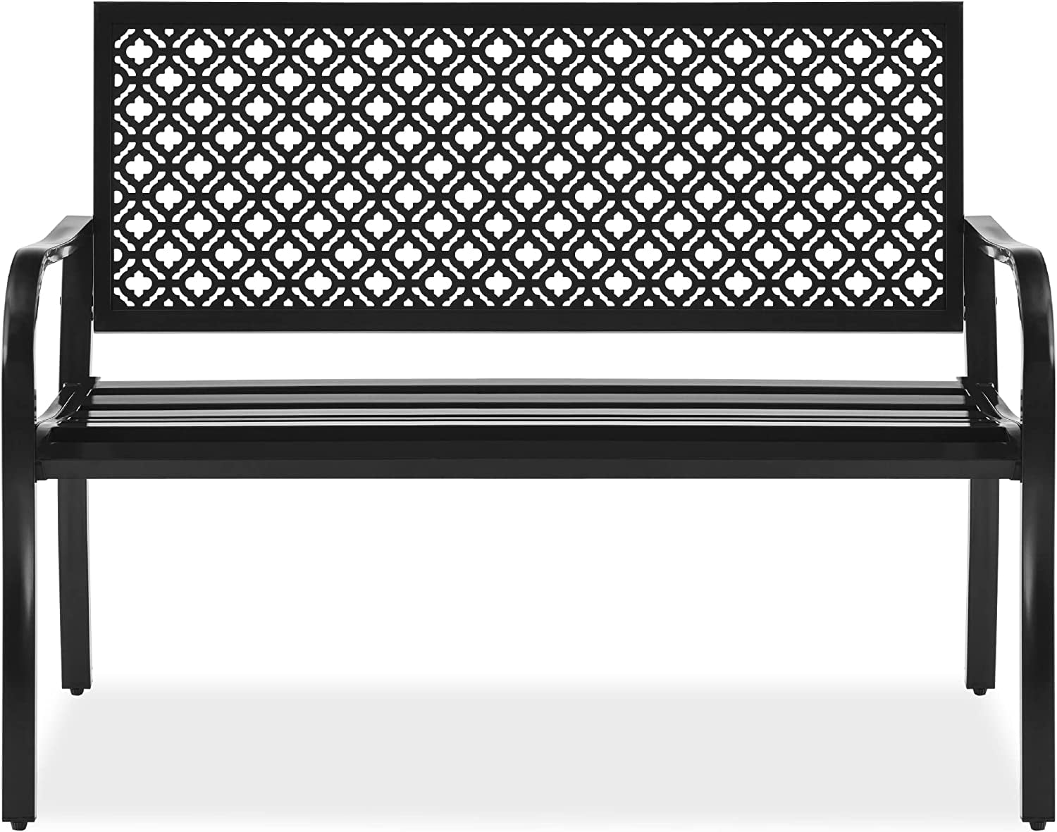 Elegant Geometric Steel Outdoor Bench in Black