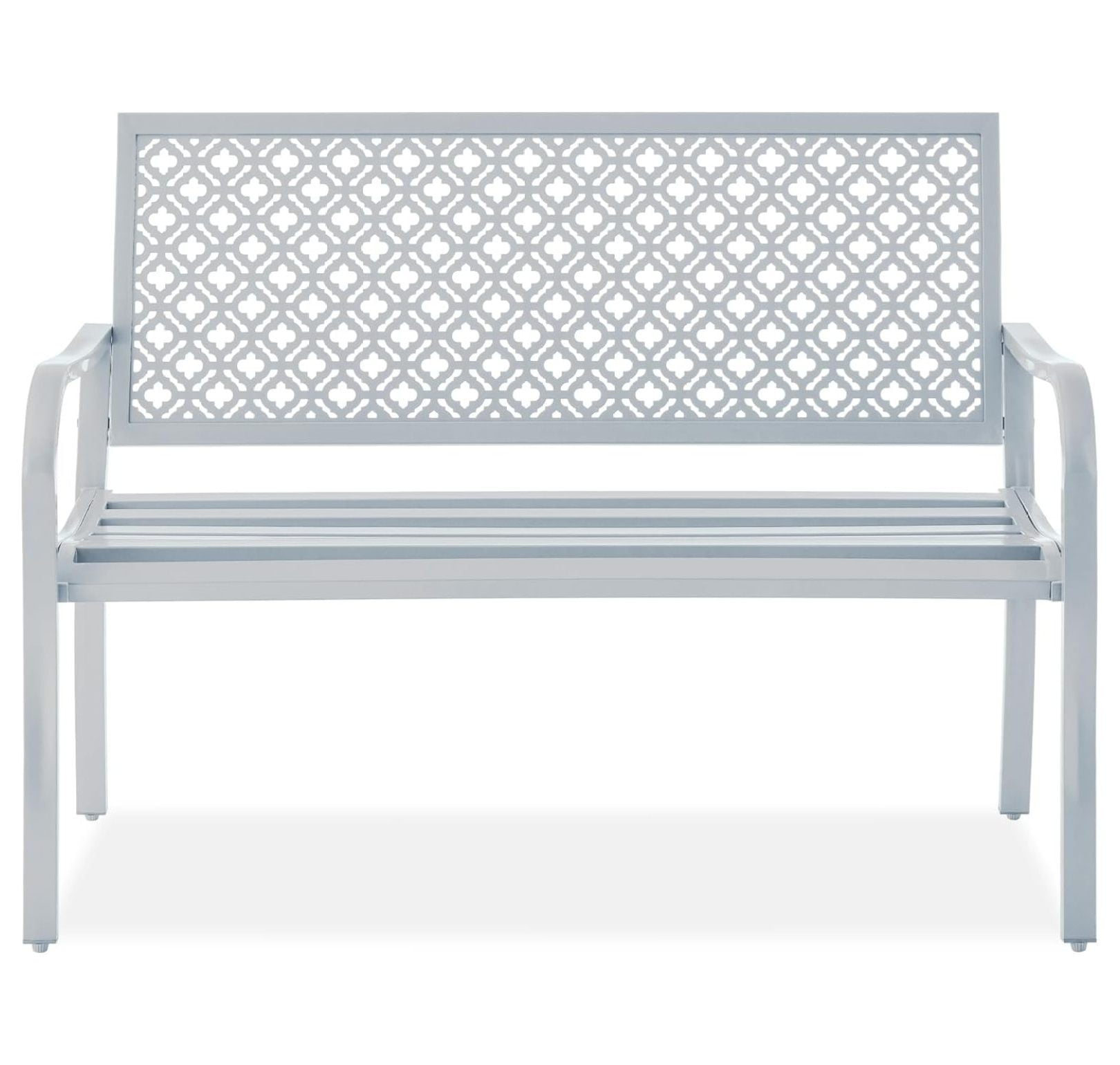 Light Gray Steel Garden Bench with Geometric Backrest
