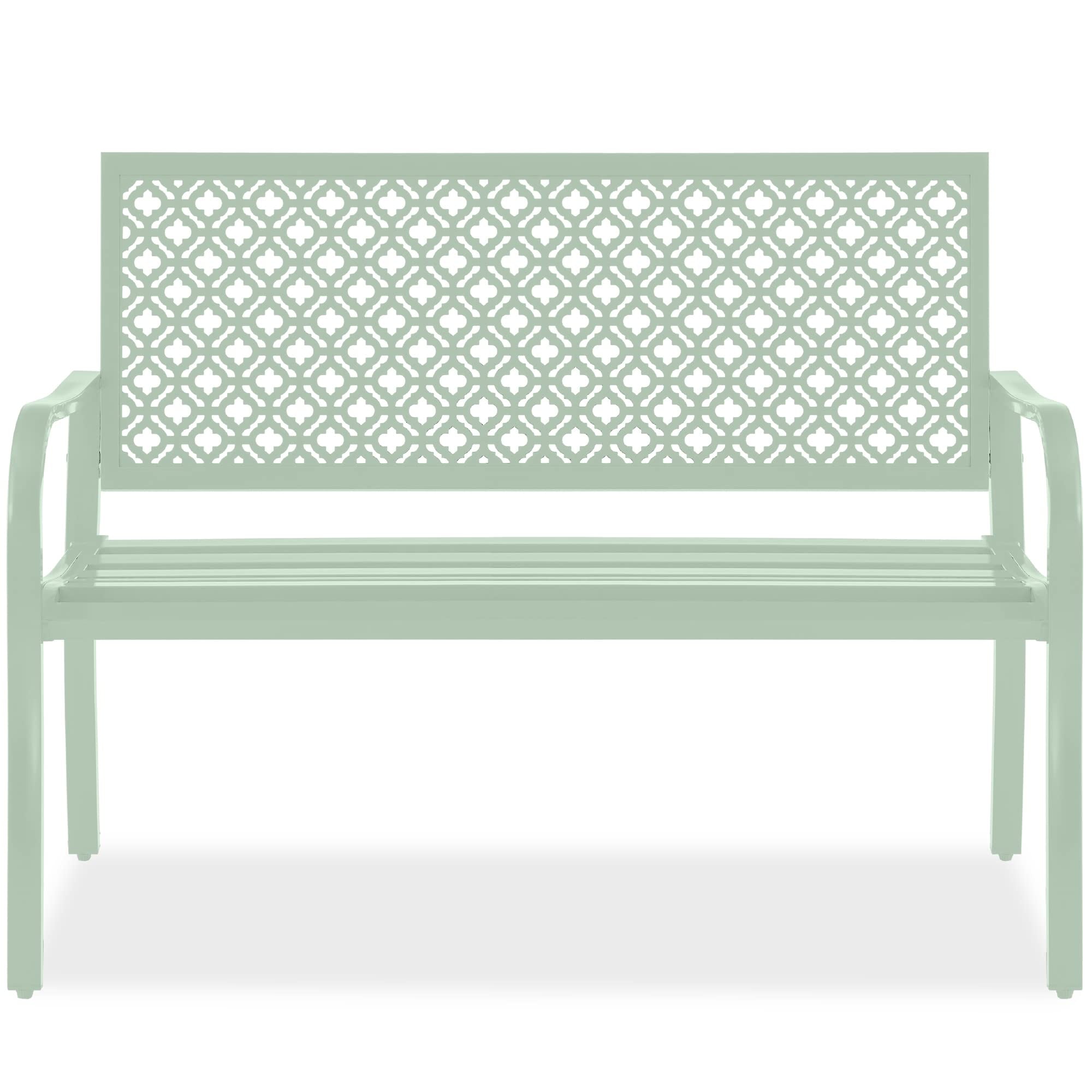 Mint Green Geometric Steel Outdoor Garden Bench