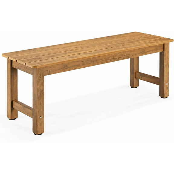 Outdoor Bench, 2-Person Poly Lumber Garden Bench, All-Weather Patio Bench Will not Rot and Fade for Garden, Porch, Backyard and Park, Easy Installation, Teak