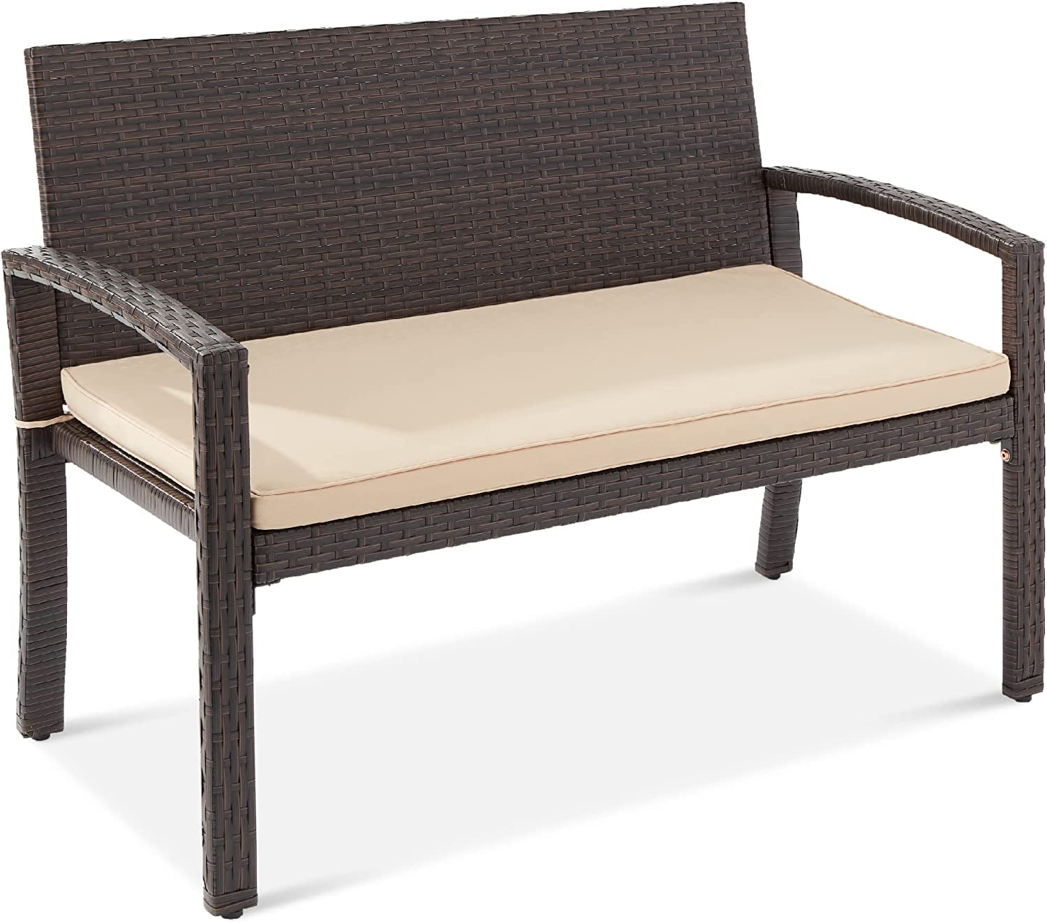 Curved Backrest Weather-Resistant Wicker 2-Person Patio Bench - Brown/Tan