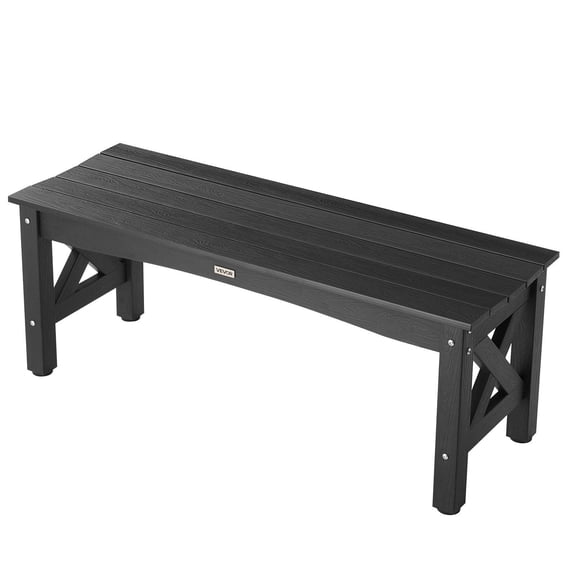 Outdoor Bench, 44.5 Inch Heavy-Duty 600 lbs Capacity, All-Weather Plastic Frame with Adjustable Leveling Footpads & Reinforced Thick Legs, Patio Garden Park Yard Front Porch Bench, Black
