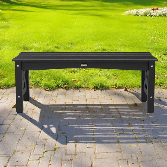 Outdoor Bench, 44.5 Inch Heavy-Duty Plastic Garden Bench, 600 lbs Capacity, Weather-Resistant with Adjustable Leveling Feet & Reinforced Legs, All-Weather Patio Bench for Porch, Yard, Park, Black