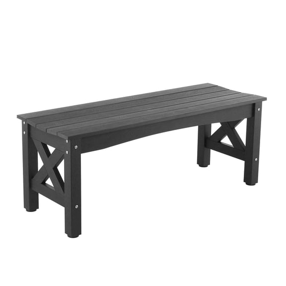Outdoor Bench, 44.5 inch, 600 lbs Weight Capacity, Weatherproof Plastic Frame with Adjustable Level Footpads and Thick Leg, Outside Bench for Patio, Garden, Park, Yard, Front Porch, Black