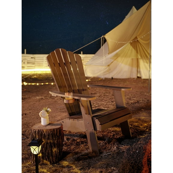 Adirondack Chair, Oversized Poly Lumber Fire Pit Chair with Cup Holder, 350Lbs Support Patio Chairs for Garden, Weather Resistant Outdoors Seating, Relaxing Gift for Father & Mother (Brown)