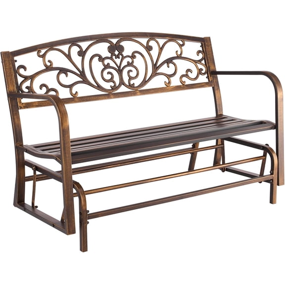 Outdoor Bench, 50 inch, Carbon Steel Metal Frame with Cast Iron Backrest and Round Edge Armrests, Weatherproof Outside Glider Bench for Patio, Garden, Park, Yard, Front Porch, Antique Bronze