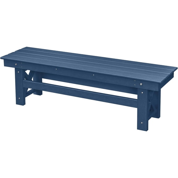 Outdoor Bench, 55" Patio Bench Outdoor Furniture, Poly Lumber Adirondack Benches, All Weather HDPE Garden Backless Benches for Park, Poolside, Deck, Porch, Navy