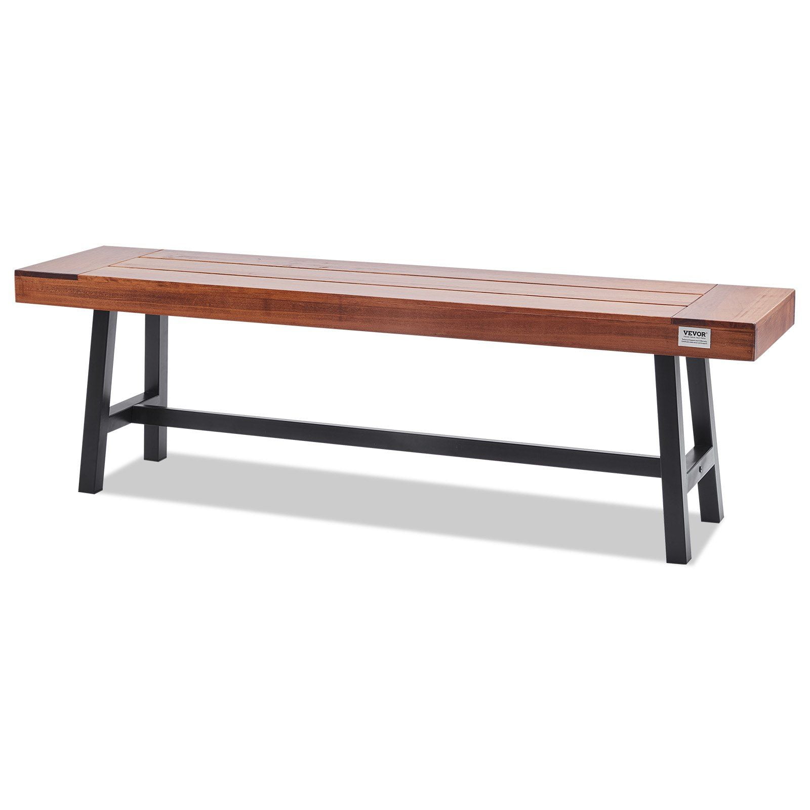 63-Inch Brown Wood and Black Metal Outdoor Bench