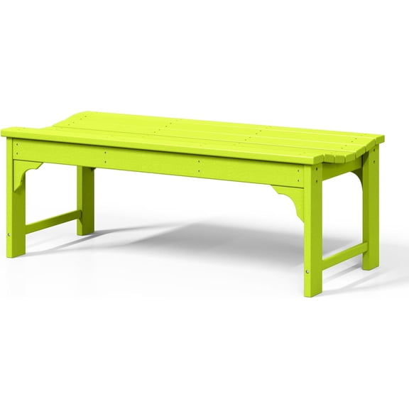 Outdoor Bench, All Weather Resistant Poly Lumber Backless Patio Garden Bench, Adirondack Curved Bench Seat for Comfort, Lime