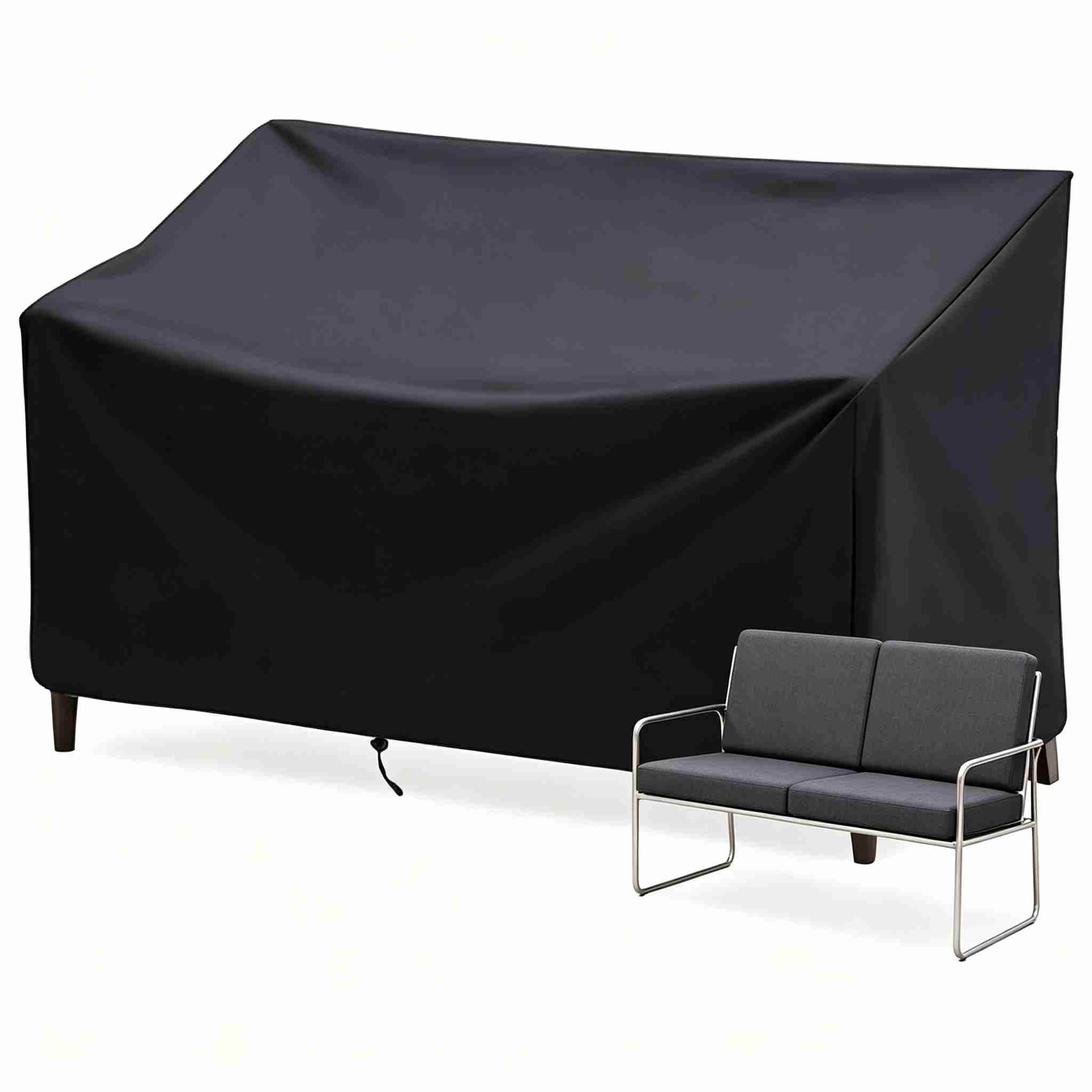 Outdoor Bench Cover, 52.7 x 26 x 35 inch Waterproof 2 Seater Patio Bench Cover Outdoor Patio Furniture Garden Sofa Chair Cover, Fit for 2-Seater Seating Metal & Hardwood Patio Garden Bench, Black