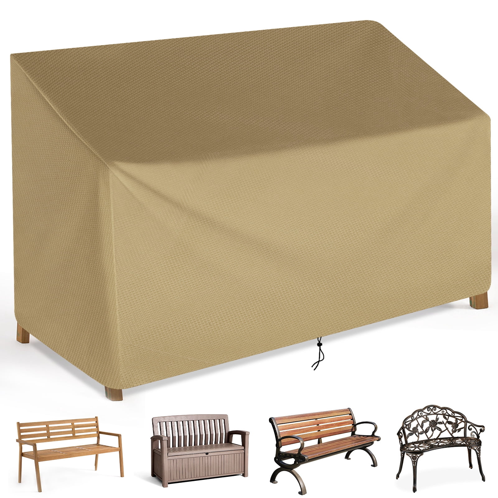 Outdoor Bench Cover, 600D Waterproof Sofa Cover, Heavy Duty Patio Bench Couch Furniture Covers 2-Seater, All Weather Resistant, 53L x 26W x 35H inches