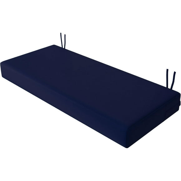 Outdoor Bench Cushion 42 x 18 x 4 Inch | Thickened Waterproof Bench Cushions for Outdoor Furniture | 3-Year Color | Fastness Garden Sofa Settee | Couch Porch Swing Cushions with Ties & Blue