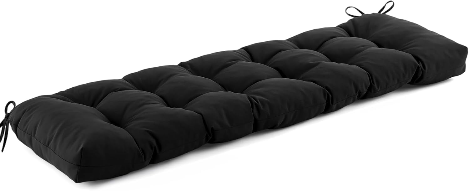 Outdoor Bench Cushion 48x18x5 Inch, Waterproof & Fade-Resistant Patio Furniture Cushions, Tufted Memory Foam Indoor/Outdoor Cushions for Couch Swing with Non-Slip Backing & Straps, Black