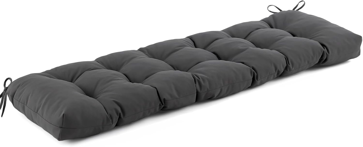 Outdoor Bench Cushion 48x18x5 Inch, Waterproof & Fade-Resistant Patio Furniture Cushions, Tufted Memory Foam Indoor/Outdoor Cushions for Couch Swing with Non-Slip Backing & Straps, Dark Grey
