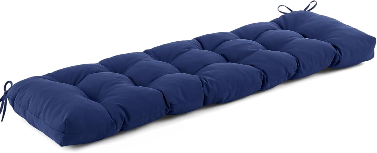 Outdoor Bench Cushion 48x18x5 Inch, Waterproof & Fade-Resistant Patio Furniture Cushions, Tufted Memory Foam Indoor/Outdoor Cushions for Couch Swing with Non-Slip Backing & Straps, Navy Blue