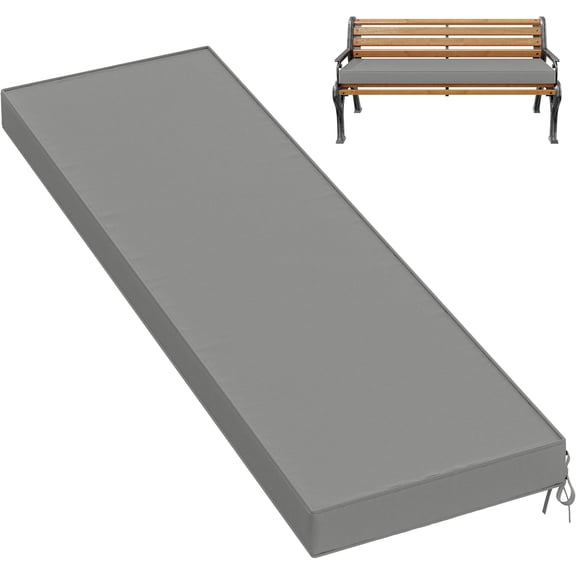 Outdoor Bench Cushion 60 x 18 x 3.5 Inches Memory Foam Waterproof Fade Resistant with Straps Light Grey