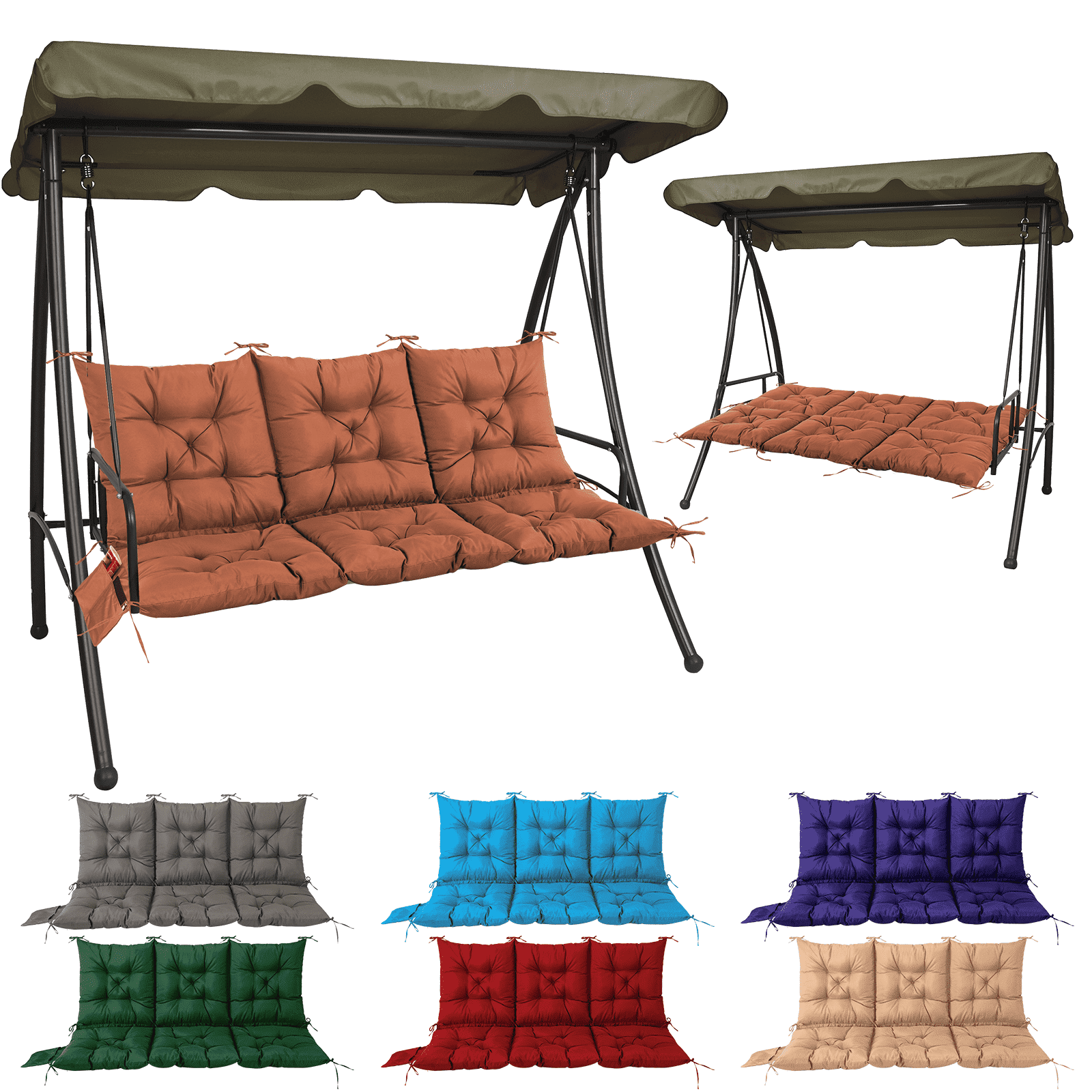Outdoor Bench Cushion Inlife Swing Chair Cushion Waterproof Sun-Resistant with 8 Nonslip Ties, Deep Coffee 150cm*100cm