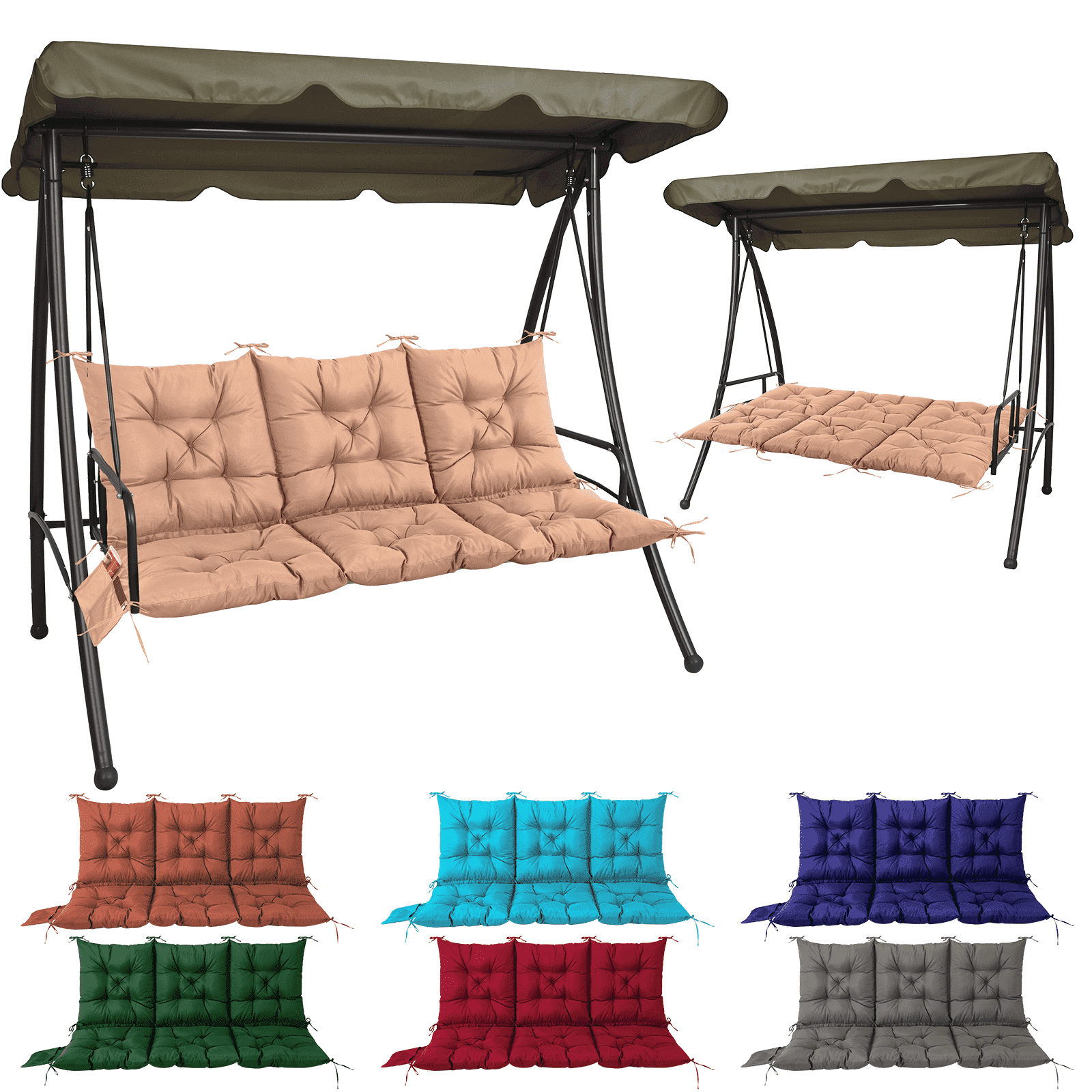 Outdoor Bench Cushion Inlife Swing Chair Cushion Waterproof Sun-Resistant with 8 Nonslip Ties, Khaki 150cm*100cm