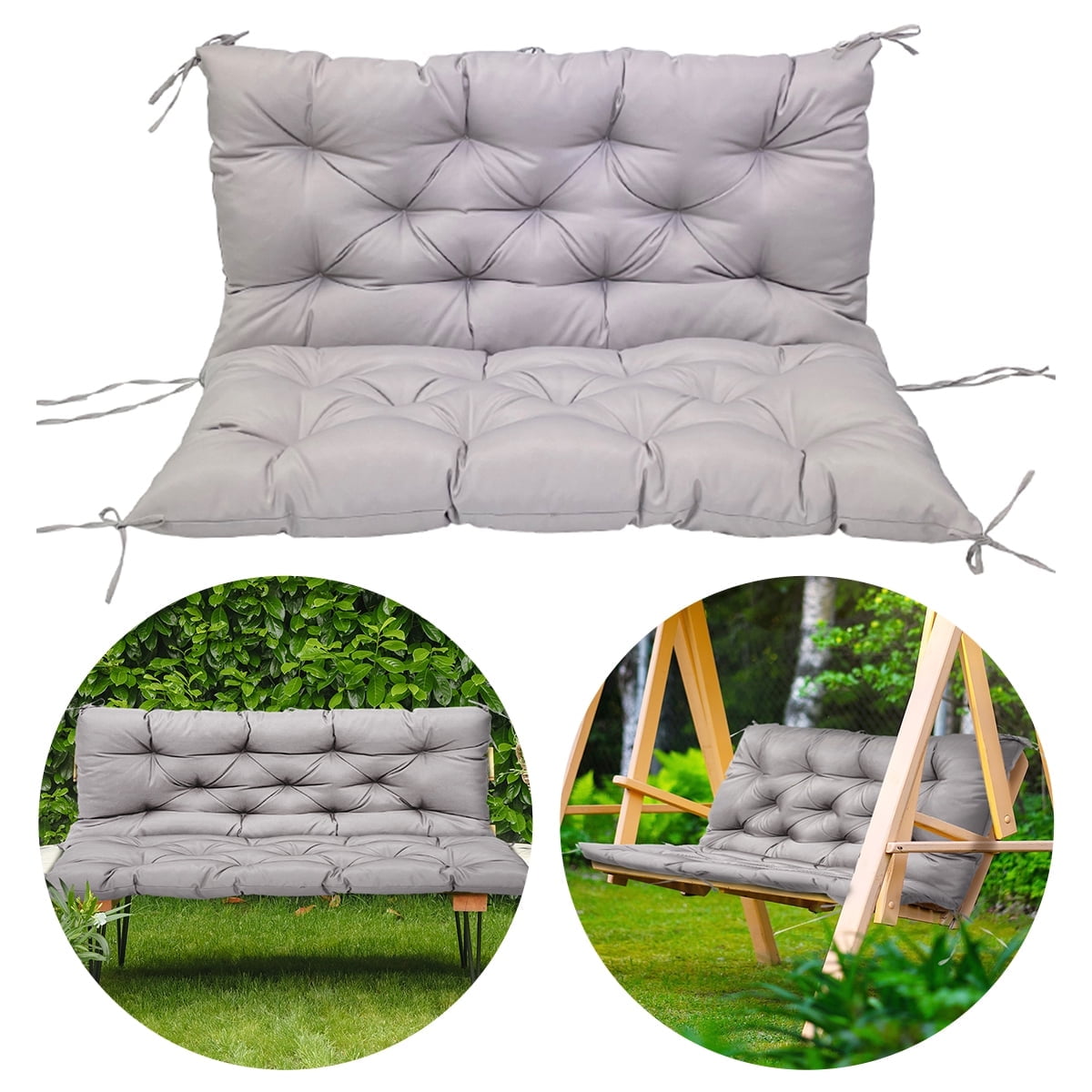 Outdoor Bench Cushion Inlife Swing Chair Cushion Waterproof Sun-Resistant with 8 Nonslip Ties, Light Gray 150cm*100cm