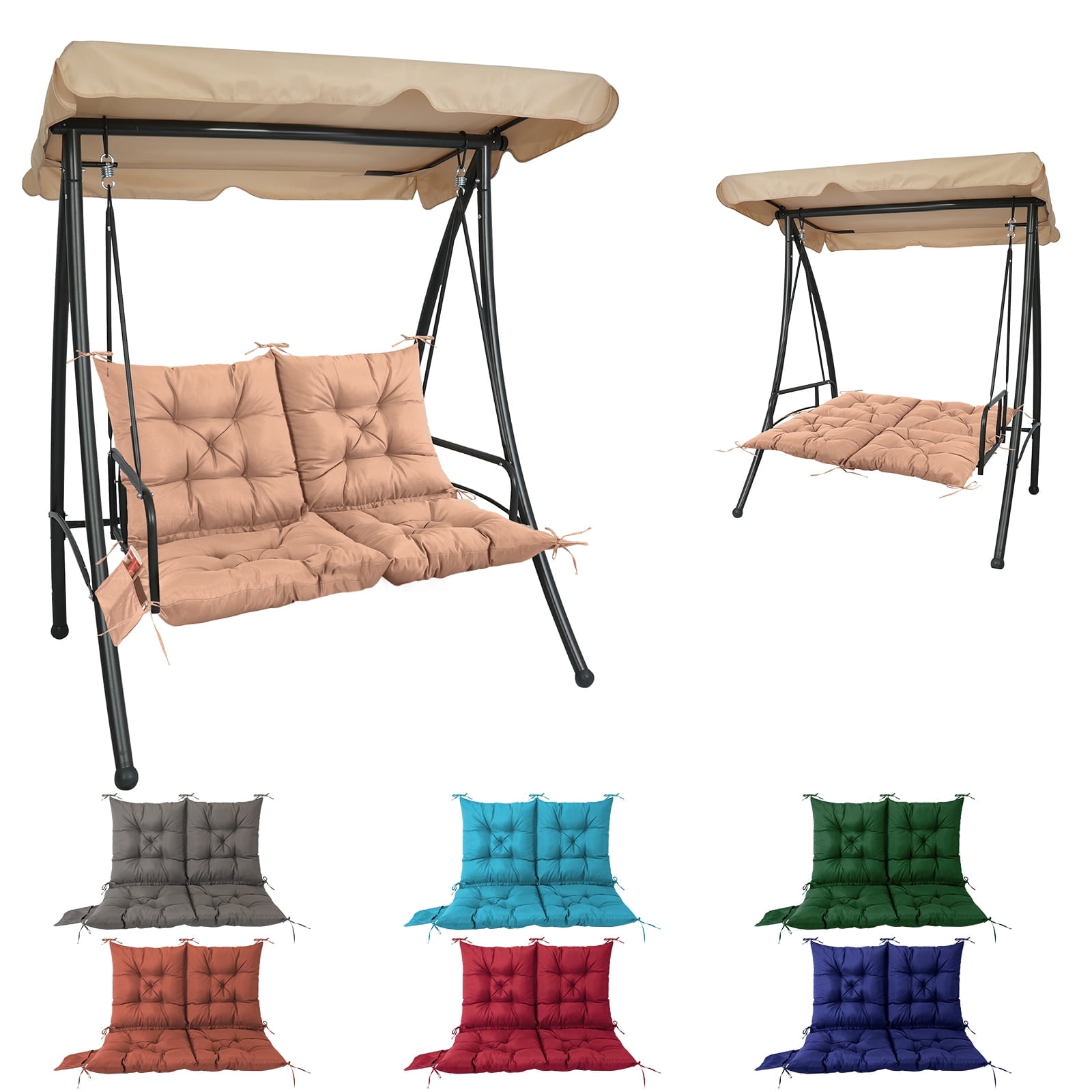 Outdoor Bench Cushion Inlife Swing Chair Cushion Waterproof with 8 Nonslip Ties, Khiki 120cm*100cm