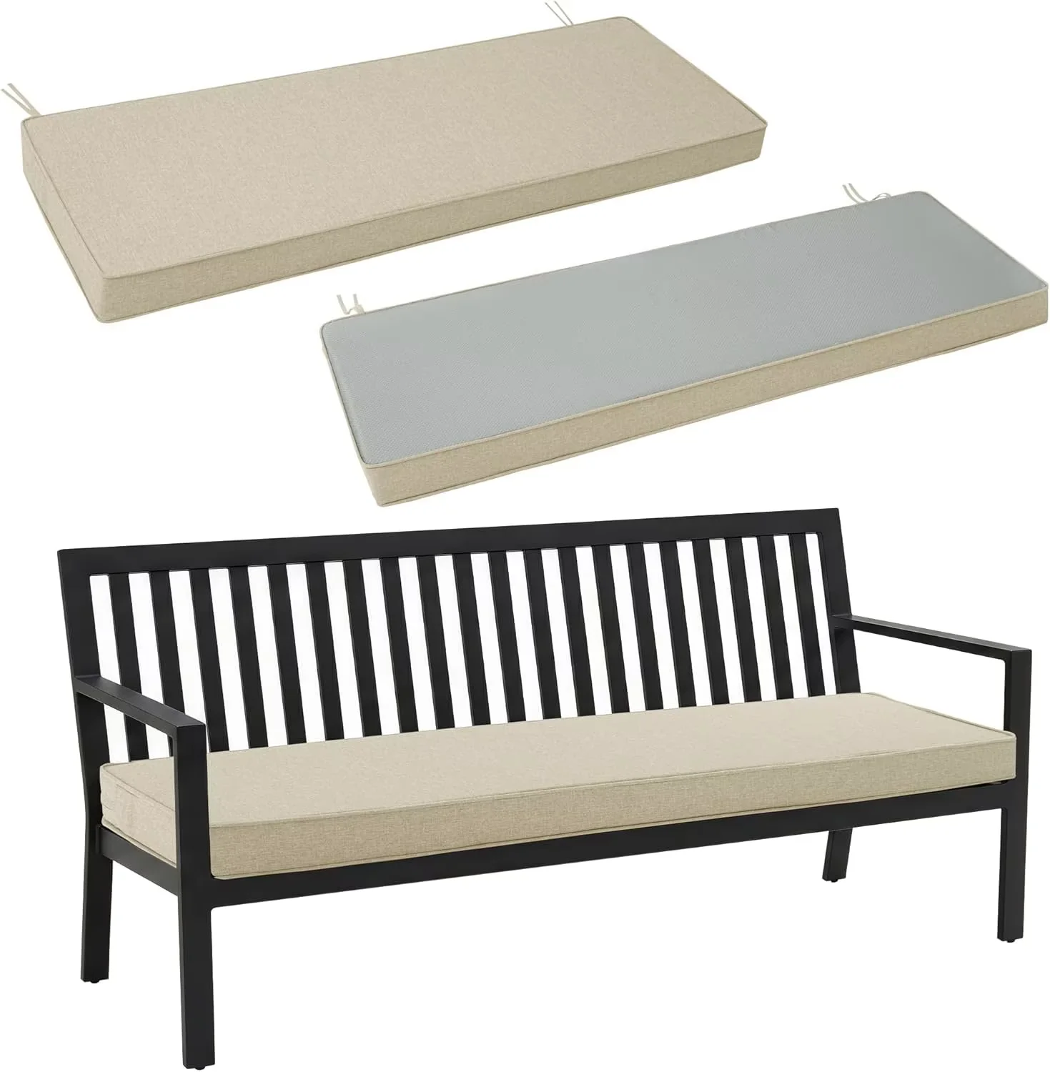 Ottowood Outdoor Bench Cushion 45" x 16", Beige - Water & Fade Resistant Patio Furniture Cushions, Non-Slip Bench Seat Pad with Linen Textured Removable Cover for Garden Porch Sofa Settee