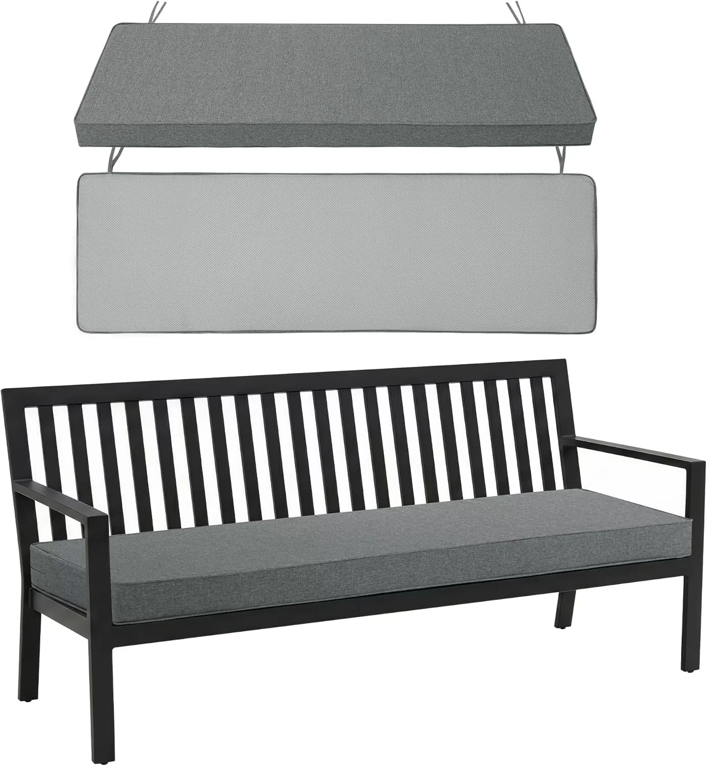 Ottowood Outdoor Bench Cushion 48" x 16", Dark Grey - Water & Fade Resistant Patio Furniture Cushions, Non-Slip Bench Seat Pad with Linen Textured Removable Cover for Garden Porch Sofa Settee