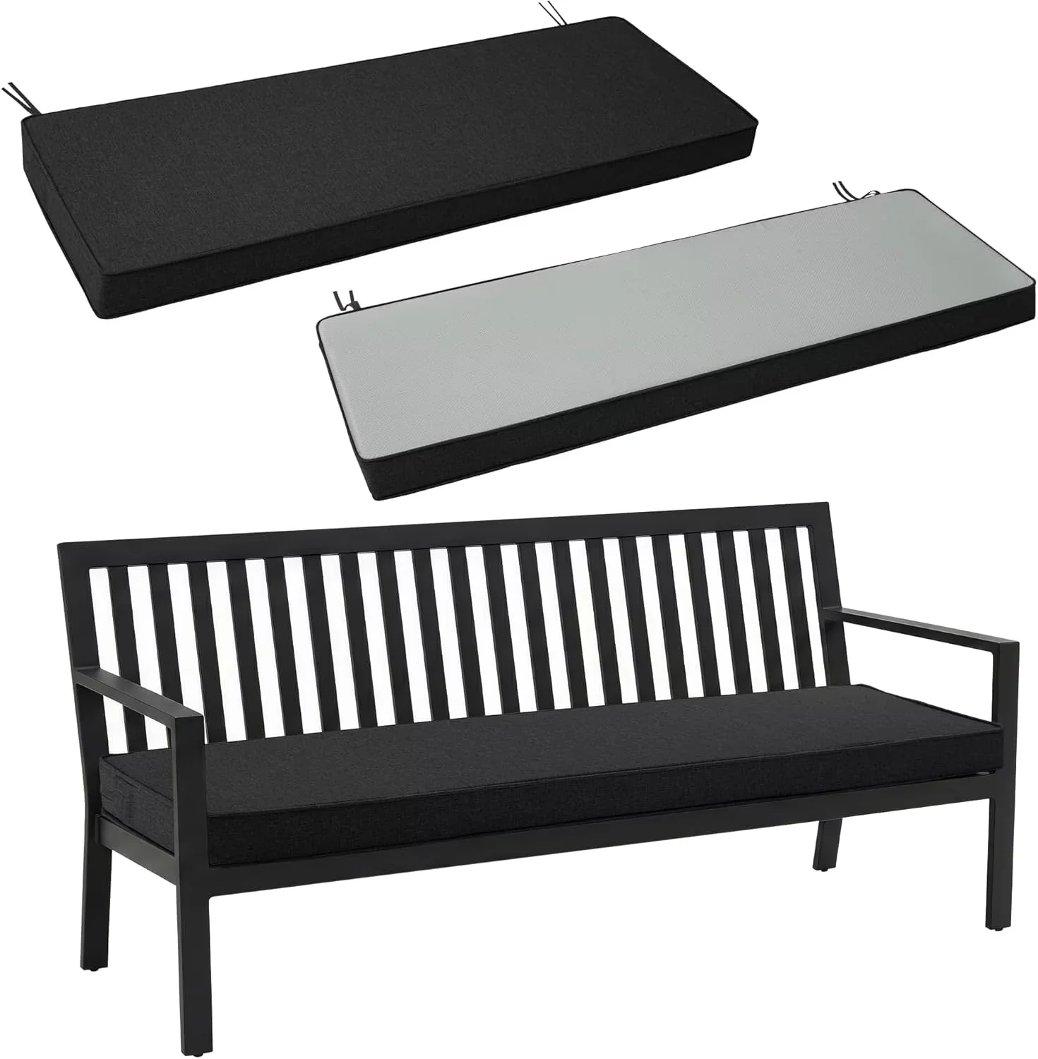 Ottowood Outdoor Bench Cushion 42" x 16", Black - Water & Fade Resistant Patio Furniture Cushions, Non-Slip Bench Seat Pad with Linen Textured Removable Cover for Garden Porch Sofa Settee